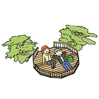 見上げる展望台のイラスト